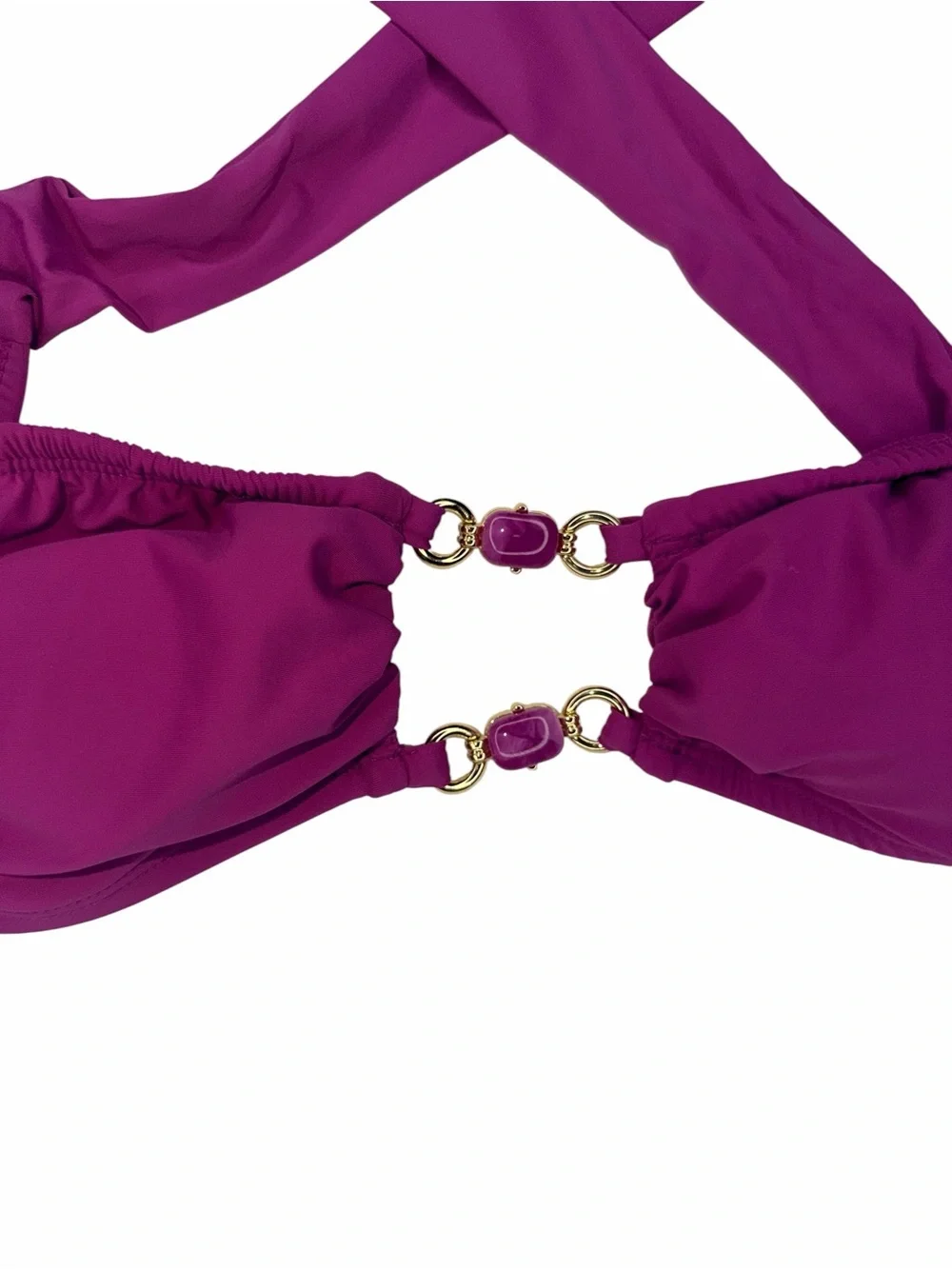 Time and Tru Magenta Gold Ring Bandeau Bikini Top XS 0-2
